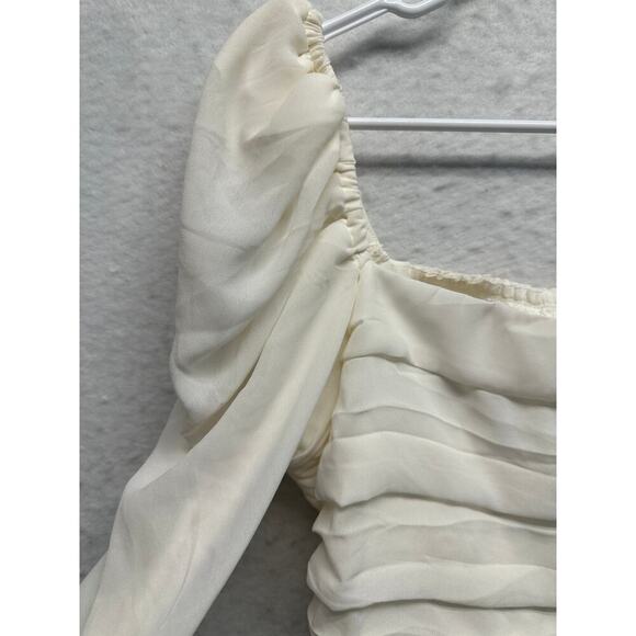 Abercrombie‎ & Fitch White Ruched Puff Sleeve Crop Blouse L Romantic Peasant Top - Picture 2 of 9